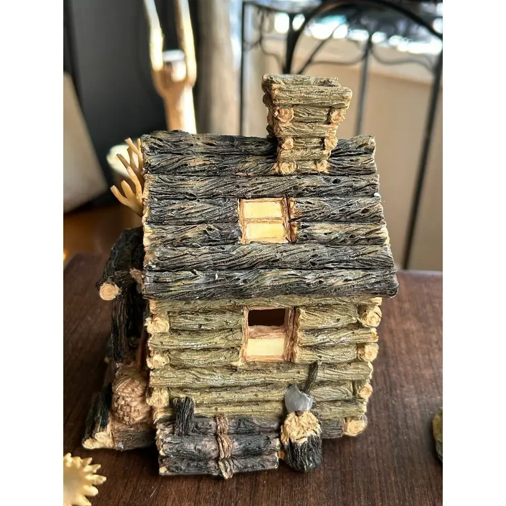 New LOG CABIN Lake House Deer Shack hunting Fishing RESIN TABLE LAMP & figurines